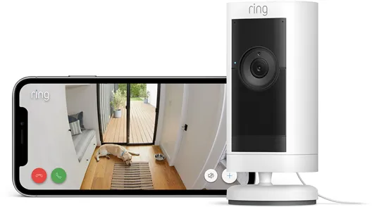 Ring Stick Up Cam Pro outdoor security camera with power plug, White